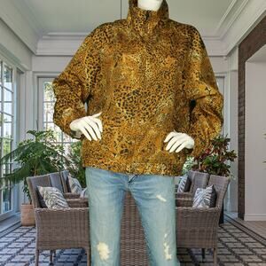 90s Vintage Shanna Cheetah Animal Print Bomber Gold Windbreaker Jacket M